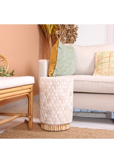 Solid Thin Wood Teak Sehpa 30x45 Cm Beyaz