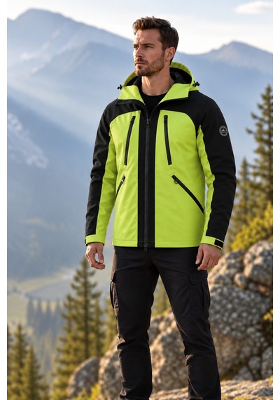 Ghassy Co. Ski Pro Series Kayak İçi Polarlı Rüzgar Geçirmez Su İtici Outdoor Softshell Mont Neon Yeşil