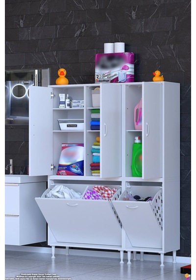 Ohbe 75 + 45cm Genişlik 160cm Boy 32,5cm Derinlik Kirli Sepetli 3 Uzun Kapak Çok Amaçlı Banyo Dolabı 75 + 45 Cm Ohbe 75 + 45cm Genişlik 160cm Boy 32,5cm Derinlik Kirli Sepetli 3 Uzun Kapak Çok Amaçlı Banyo Dolabı 75 + 45 Cm