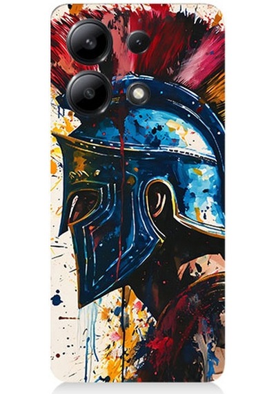 Xiaomi Redmi Note 13 Uyumlu Kan İçinde Savaşçı Miğfer Desenli Silikon Kılıf Çok Renkli