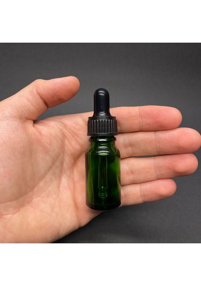 10ml Yeşil Cam Damlalıklı Şişe , Siyah Plastik Kapak , 10 Cc Yeşi