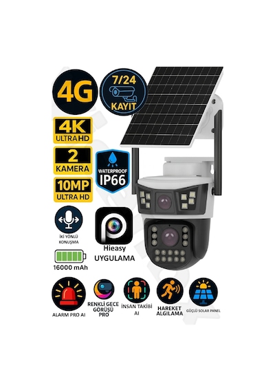 Elite 425 10mp Çift Lens 4g Solar Bataryalı Akıllı Kamera Aov Sürekli Kayıt İnsan Takibi 2 Yönlü Ses