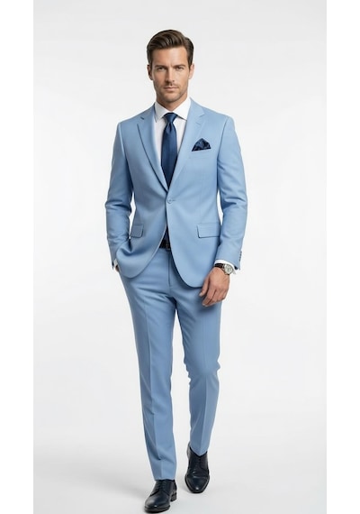 Erkek 3 Parça Slim Fit Takım Elbise Klasik Likralı Kumaş, Tek Düğme, Çift Yırtmaçlı Modern Kesim Ceket Yelek Pantolon Mavi Erkek 3 Parça Slim Fit Takım Elbise Klasik Likralı Kumaş, Tek Düğme, Çift Yırtmaçlı Modern Kesim Ceket Yelek Pantolon Mavi