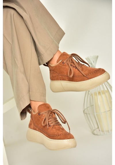 Fox Shoes T811845302 Taba Süet Kalın Tabanlı Kadın Ayakkabı Taba-süet Taba