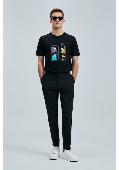 Lufian Funky Modern Grafik T- Shirt Siyah Siyah 111020254100100 Siyah