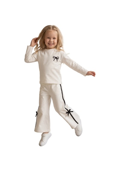 New Kids Kız Takım Çocuk Uzun Kol Fiyonk Byz Detaylı -91251 Beyaz