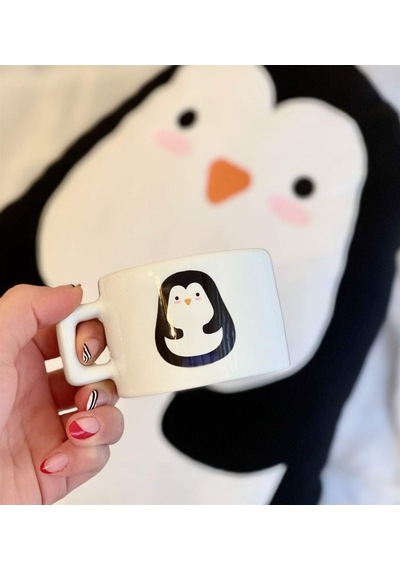 Tatlı Penguen Tasarımlı Kutulu Kupa Ve Yastık Set Tek Renk