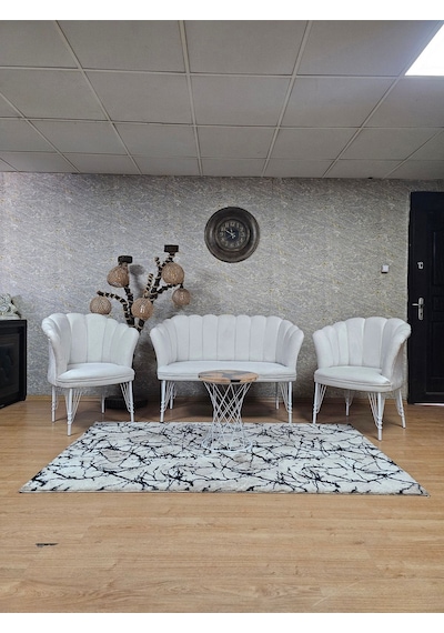 Zafir Beyaz Boyalı Tel Ayak Papatya Çay Seti Koltuk Takımı , Balkon, Salon, Ofis, Cafe Koltuk Takımı Krem Zafir Beyaz Boyalı Tel Ayak Papatya Çay Seti Koltuk Takımı , Balkon, Salon, Ofis, Cafe Koltuk Takımı Krem