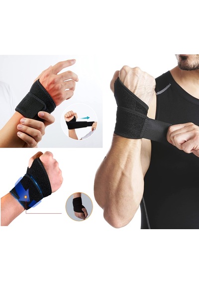 El Bilek Bandajı Elastik Sporcu Bilekliği Fitness Ağırlık Destek Siyah