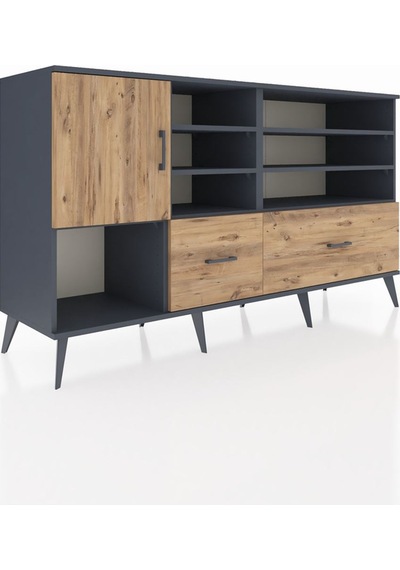 Kronos Konsol 8 Raflı 2 Çekmeceli Tek Kapaklı 176x59x99 Antrasit Antrasit-çam