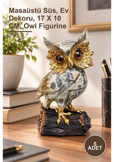 5 Adet Özel Tasarım Polyester Baykuş Dekoratif Figür Masaüstü Süs, Ev Dekoru, 17 X 10 Cm, Owl Figurine 1