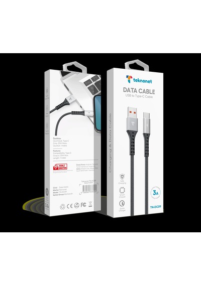 Teknonet Tn-dc09 İp Örgü 100 Cm Type-c Şarj Ve Data Kablosu Nt-92575