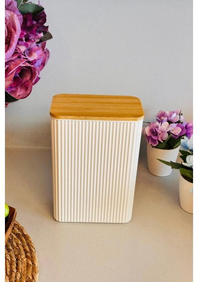 Makri Home Bambu Kapaklı Saklama Kutusu - 2 Litre 15 X 9 X 21 Cm Krem