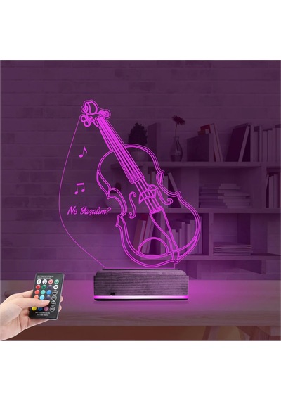 Luvivia Keman Müzik Enstrüman Kişiye Özel 3d Lamba - Masa Gece Lambası V2 Şeffaf