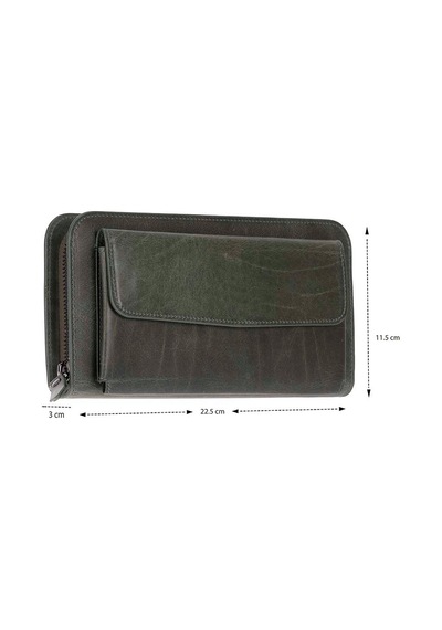 Bloominbag Faron Forest Green Telefon Bölmeli Hakiki Deri Unisex Clutch Çanta Yeşil