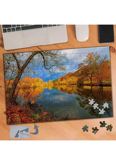 Sararmış Ağaçlar Göl Manzarası 240 Parça Puzzle Yapboz Tablo-120