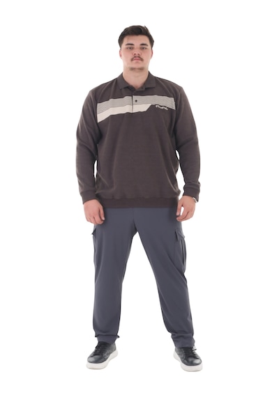 Erkek Battal Beden 158 Kiloya Kadar Uygun Bedenli Geniş Kalıp Baskılı Polo Yaka Selanik Sweat Kahve Erkek Battal Beden 158 Kiloya Kadar Uygun Bedenli Geniş Kalıp Baskılı Polo Yaka Selanik Sweat Kahve