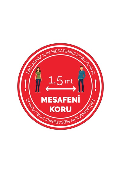 Letbil - Sosyal Mesafe Uyarı Folyo Stickeretiketi