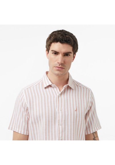Nautica Erkek Bej Regular Fit Kısa Kollu Çizgili Gömlekçizgiliw65448t