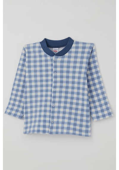 Breeze Erkek Bebek Pijama Takımı Ekose Desenli Önden Çıtçıtlı 4 Ay - 1 Yaş , Mavi