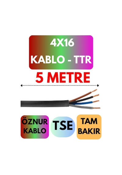 Öznur 4x16 Ttr Kablo Metre Seçenekli Siyah - 5 Metre