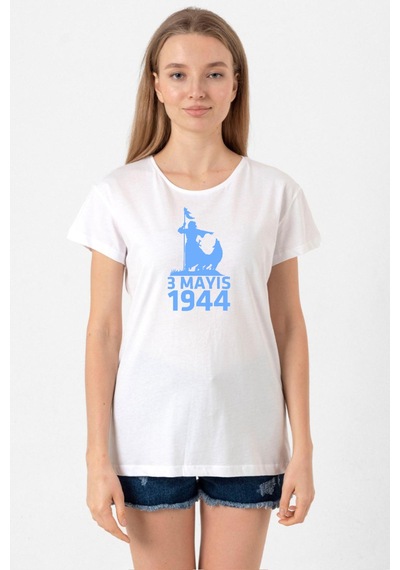 3 Mayıs Türkçülük Günü Beyaz Kadın Bisikletyaka Tshirt Beyaz