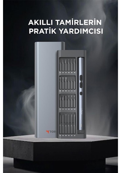 Torima Tts-04 48 Parça Şarjlı Hassas Tornavida Seti Led Işıklı, Mıknatıslı Alüminyum Kasa, Type-c