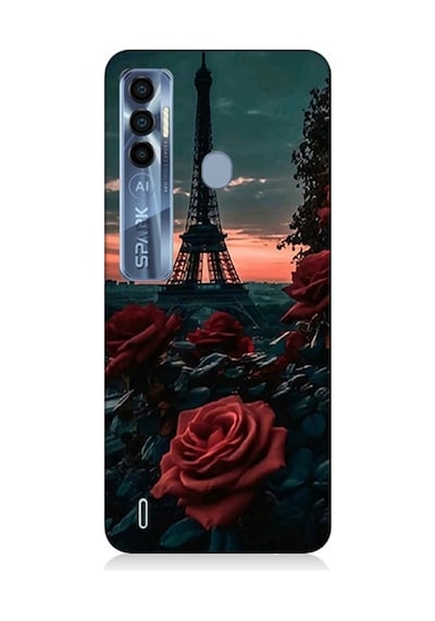 Tecno Spark 7 Pro Uyumlu Eyfel Kulesi Ve Gül Desenli Silikon Kılıf