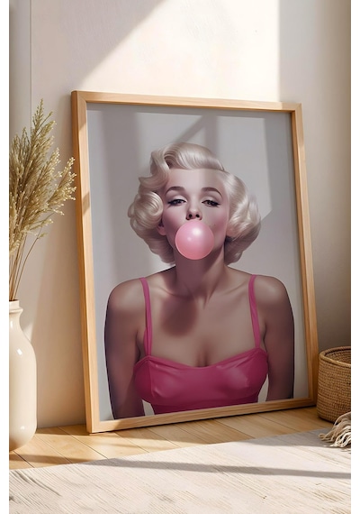 Sakız Çiğneyen Marilyn Monroe Modern Portre Çerçeveli Tablo - Pop Art Poster Tablo