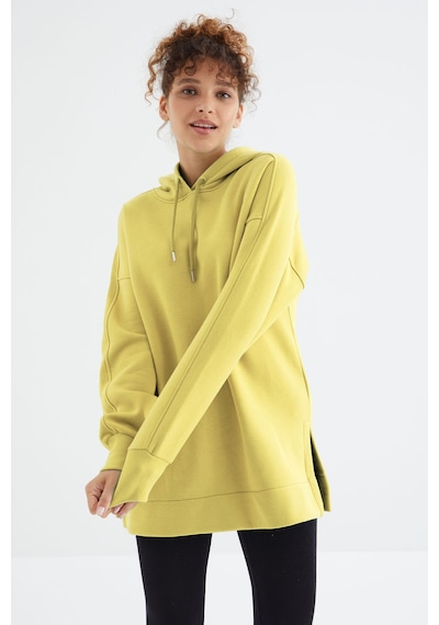 Tommy Life Limon Reglan Kol Basic Kapüşonlu Oversize Sweatshirt Tunik - 97242 Limon Sarısı
