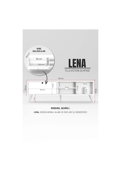 Lena Tv Sehpası, Tv Standı, Televizyon Ünitesi Beyaz