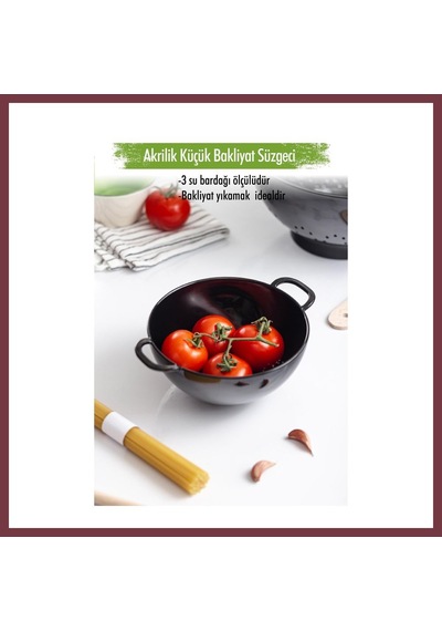 Storeşahin Akrilik Siyah Mini Pirinç Süzgeçi & Bakliyat Süzgeçi 3 Su Bardağı Ölçülü Shn0720
