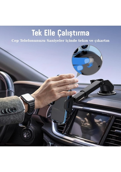 Araç Telefon Tutucu Infomax 360 Dönebilir Vantuzlu, Şok Emici, Tek Tuşla Sabitleme, Ultra Güçlü Vakum, 4.