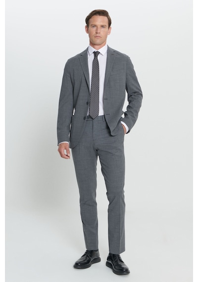 AC&Co / Altınyıldız Classics Erkek Grı Slim Fit Dar Kesim Mono Yaka Yünlü Takım Elbise Grı
