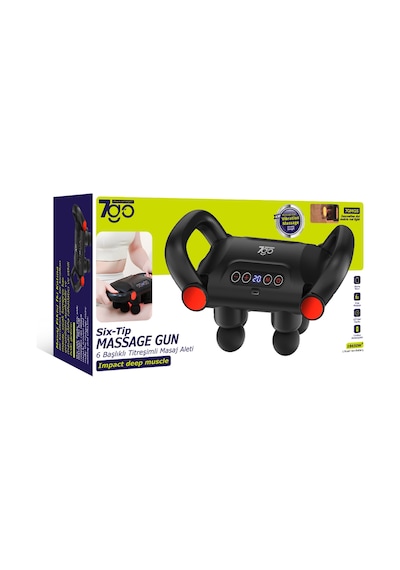 7go 7gmg5 Isıtmalı Masaj Tabancası 6 Başlıklı, 5 Modlu, 20 Kademeli, Lcd Ekranlı Titreşimli Masaj Siyah