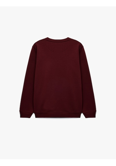Koton Pamuklu Uzun Kollu Şardonlu Bisiklet Yaka Erkek Basic Sweatshirt Bordo 6wam70017mk Bordo