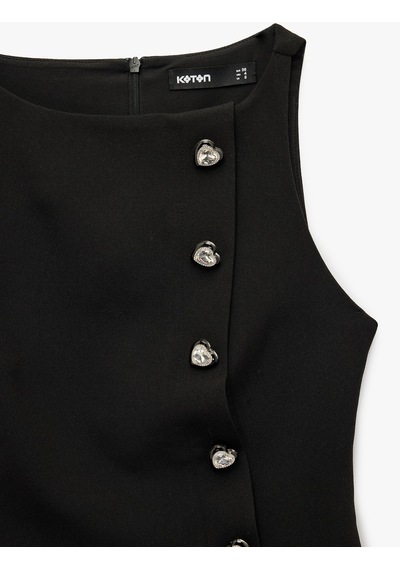 Koton Hafif Peplum Kesim Bisiklet Yaka Kalpli Düğme Detaylı Yelek Siyah 6sak60190pw Siyah