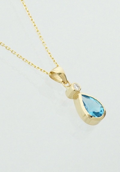 Damla Blue Topaz Tektaş Kolye Sarı