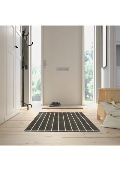 Ikea Rıdstıg Halı 80 X 180 Cm Beyaz - Siyah Gri Beyaz - Siyah - Gri