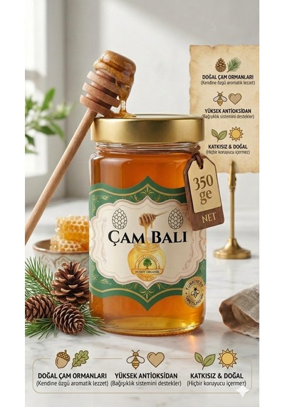 Premium Çam Balı 350g %100 Saf, Şekersiz Ham Bal