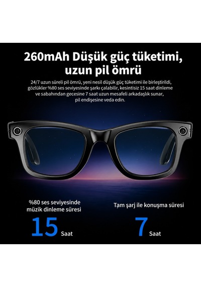 W610 Aı Akıllı Kamera Gözlüğü 4k Wifi Bluetooth 5.3 Sony 8mp Kamera, Gpt Destekli Sesli Asistan, Fotoğraf & Video Çekimi Siyah