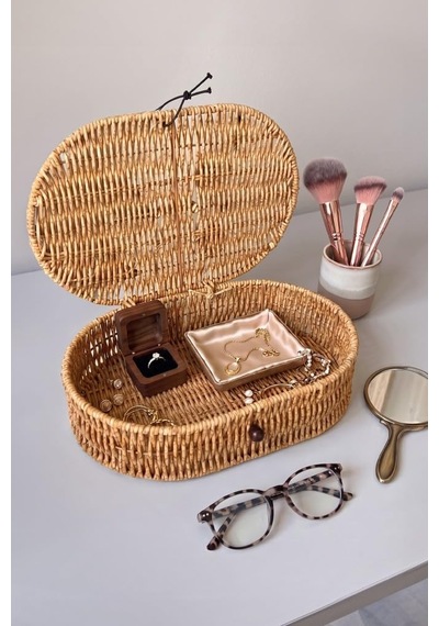 Rattan Hasır Kapaklı Çok Amaçlı Organizer Sepet M-1712 Diğer