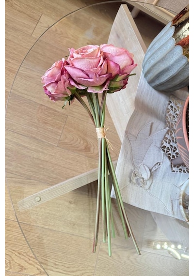 Yapay Çiçek Kuru Gül Pembe Gül Kurusu Renk 6çiçek 4tomurcuk 10lu Demet Gelin Çiçeği Buketi