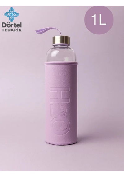 H2o Deri Kılıflı Cam Matara 1000 Ml Mor
