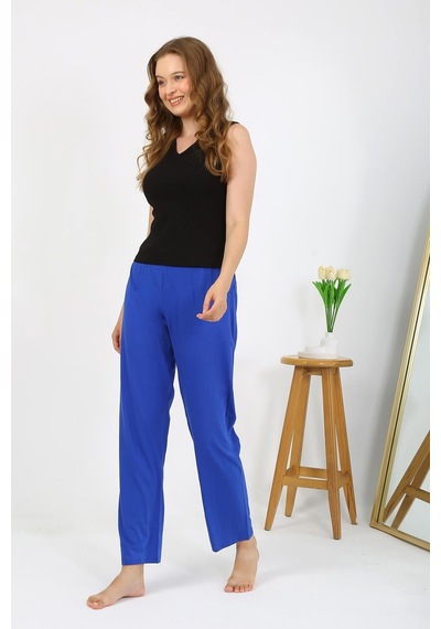 Akbeniz Kadın Penye Düz Tek Alt Pijama 27538 Sax Saks