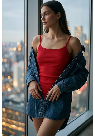 Aura Collections Kadın Pamuklu Slim Fit Askılı Atlet Yumuşak Soft Örme Basic İç Giyim Vücuda Oturan Kırmızı