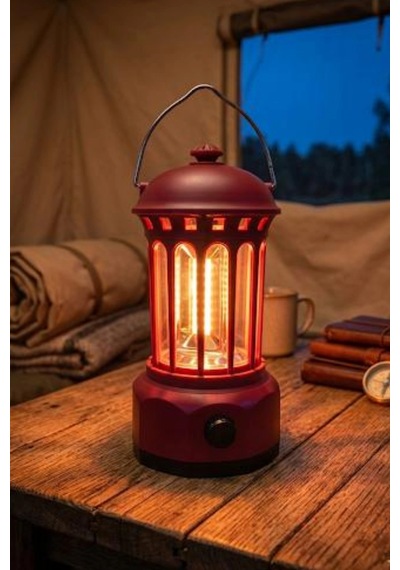 Glr L800br Retro Tasarım Şarjlı Kamp Lambası - 250 Lümen Vintage Fener Kırmızı