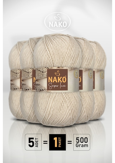 Süper İnci - 6383 Mantar Beji - 5'li Paket - 100gr/260m - El Örgü İpi - Atkı Yelek Kazak İpi