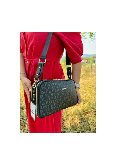 Just Polo Kadın Yeni Sezon Baskılı Omuz Çantası Ve Cüzdanı Kombin 232053mh Siyah 06270661