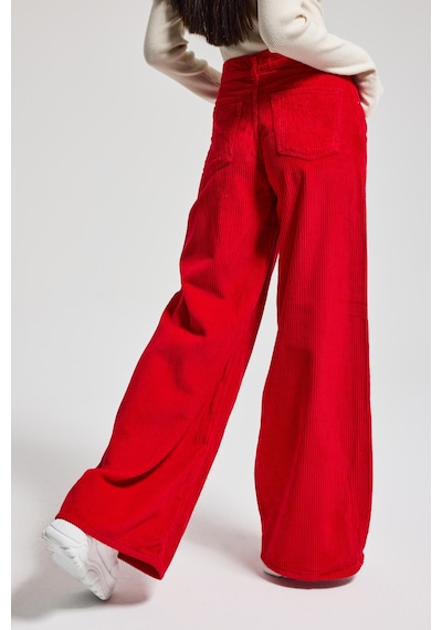 Itsbasic Kadın Kırmızı Renk Hera 26w5-19 Palazzo Fit Kalın Fitilli Velvet Kadife Kumaş Pantolon